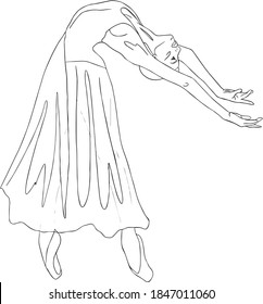 Ballet dancer in line art drawing style. Ballerina black line sketch. Vector illustration