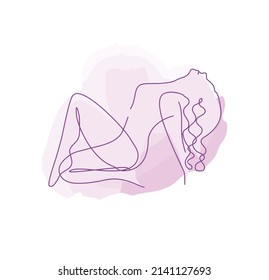 Ballet dancer line art minimal vector illustration on pinky watercolor background