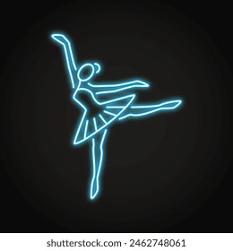 Ballet dancer neon line icon. Ballerina in arabesque position. Vector illustration.