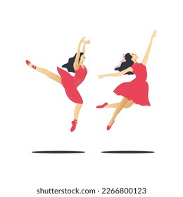 Ballet dancer in red dress. Vector illustration in flat style.