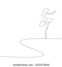 Ballet dancer silhouette continuous line drawing, vector illustration