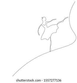 Ballet dancer silhouette, continuous line drawing vector illustration