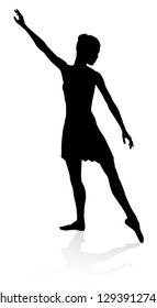 Ballet dancer in silhouette dancing in pose or position