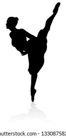 Ballet dancer in silhouette dancing in pose or position