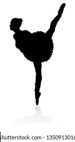 Ballet dancer in silhouette dancing in pose or position