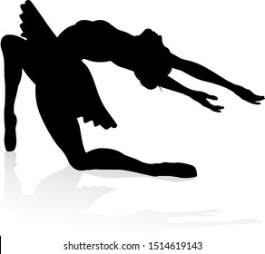 Ballet dancer in silhouette dancing in pose or position