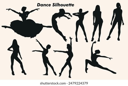 Ballet dancer in silhouette dancing in various poses and positions