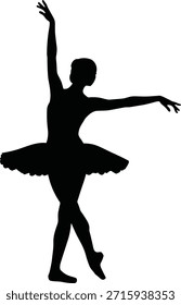 Balletttänzerin Silhouette in eleganter Pose mit Tutu, expressiver Bewegung für Tanz, Performance, Anmut, Disziplin, Schönheit und künstlerischem Vektorgrafik-Design