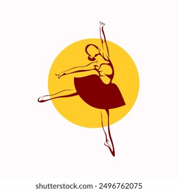 ballet dancer silhouette logo with sun symbol unique beautiful woman dancing for brand or organization