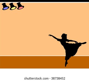 Ballet dancer silhouette on stage background, with stage lights.