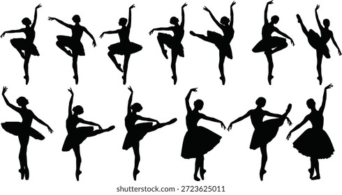 Ballet Dancer Silhouettes in Various Poses. Ballet dancer silhouette set illustration showing dance performance vector
