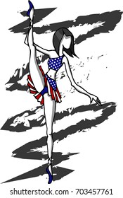 Ballet dancer in USA style patriotic dress. Vector illustration isolated on white background.