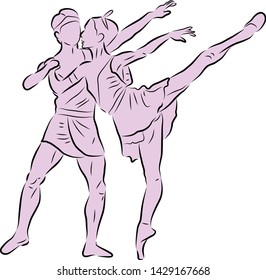 Ballet dancer vector drawing with silhouette