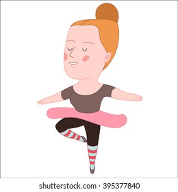 Ballet dancer, vector illustration, a girl standing on her toes wearing a dancer training leotard and tutu, a part of Dodo people collection