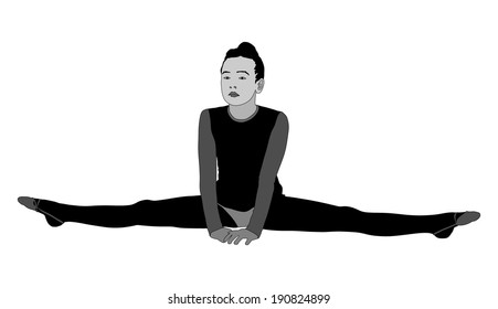 Ballet dancer vector of sad girl sitting on the flor. Black silhouette illustration isolated on white background.