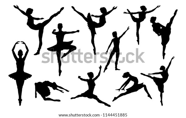 様々なポーズやポジションでシルエットダンスをしているバレエダンサーの女性 のベクター画像素材 ロイヤリティフリー
