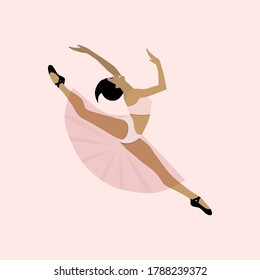 Ballet dancer ,young ballerina in tutu and pointe shoes dancing individually on pink background. Vector graphic beautiful female character doing classical ballet in flat style.