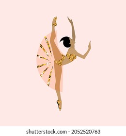 Ballet dancer ,young ballerina in tutu and pointe shoes dancing individually on  pink background. Vector graphic beautiful female character doing classical ballet in a flat style.