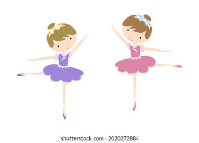 ballet dancer.little ballerinas, fairies in a magnificent dress with a bow in their hair dance. vector graphics. isolated on a white background.