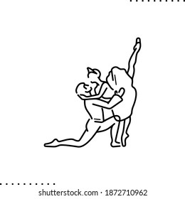 ballet dancers couple vector icon in outlines
