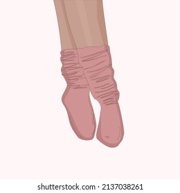 ballet dancer's feet in socks, cute logotype for dance studio. 