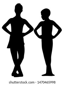 Ballet dancers girl and boy standing with crossed legs