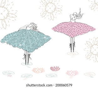Ballet dancers with lotus flowers