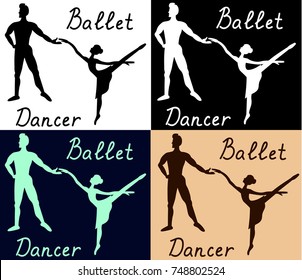 Ballet dancers man woman silhouette vector colored illustration sketch