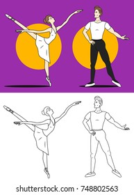 Ballet dancers man woman vector colored illustration sketch