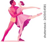 Ballet dancers pair silhouette. Vector ballerina dancing illustration in flat abstract style.