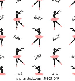 Ballet dancers seamless pattern. Vector background with ballerinas. 