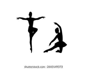 silhuetas de bailarinos. conjunto de silhuetas ballerina com várias poses de balé clássico. Silhueta preta de bailarinos em poses graciosas. Conjunto de silhuetas de bailarina.