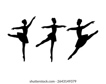 silhuetas de bailarinos. conjunto de silhuetas ballerina com várias poses de balé clássico. Silhueta preta de bailarinos em poses graciosas. Conjunto de silhuetas de bailarina.