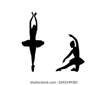 silhuetas de bailarinos. conjunto de silhuetas ballerina com várias poses de balé clássico. Silhueta preta de bailarinos em poses graciosas. Conjunto de silhuetas de bailarina.