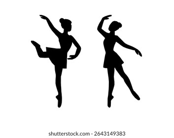 silhuetas de bailarinos. conjunto de silhuetas ballerina com várias poses de balé clássico. Silhueta preta de bailarinos em poses graciosas. Conjunto de silhuetas de bailarina.