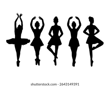 silhuetas de bailarinos. conjunto de silhuetas ballerina com várias poses de balé clássico. Silhueta preta de bailarinos em poses graciosas. Conjunto de silhuetas de bailarina.