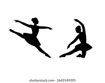 silhuetas de bailarinos. conjunto de silhuetas ballerina com várias poses de balé clássico. Silhueta preta de bailarinos em poses graciosas. Conjunto de silhuetas de bailarina.