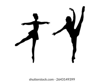 silhuetas de bailarinos. conjunto de silhuetas ballerina com várias poses de balé clássico. Silhueta preta de bailarinos em poses graciosas. Conjunto de silhuetas de bailarina.