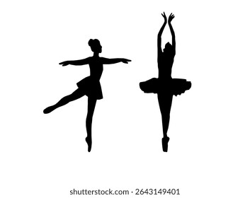 silhuetas de bailarinos. conjunto de silhuetas ballerina com várias poses de balé clássico. Silhueta preta de bailarinos em poses graciosas. Conjunto de silhuetas de bailarina.