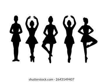 silhuetas de bailarinos. conjunto de silhuetas ballerina com várias poses de balé clássico. Silhueta preta de bailarinos em poses graciosas. Conjunto de silhuetas de bailarina.