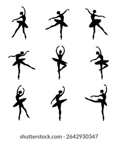 ballet dancers silhouettes isolated on white
