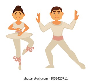 Ballet dancers in white skinny clothes perform dance