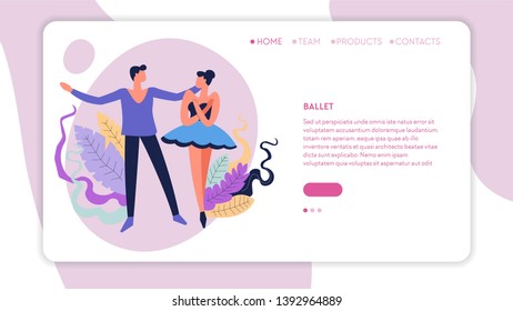 Ballet Dancing Dance Classes Online Web Page Template Vector Girl In Tutu And Guy In Leggings Partners Man And Woman Movement. Sport And Hobby Online Site Theater Performance Professional Couple.