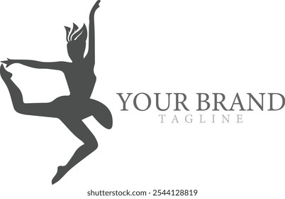 Ballet dancing silhouette logo female illustration design fitness vector colorful symbol ballerina template.