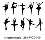 Ballet Dancing Silhouettes. Dance ballet silhouettes. Dancer woman people. Female ballerina recital silhouette. Set of dance ballet silhouette illustrations. Female ballet dancing