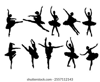 Ballet Dancing Silhouettes. Dance ballet silhouettes. Dancer woman people. Female ballerina recital silhouette. Set of dance ballet silhouette illustrations. Female ballet dancing.
