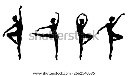 Ballet Dancing Silhouettes. Dance ballet silhouettes. Dancer woman people. Female ballerina recital silhouette.Vector set Silhouette of gymnastics.Eps 10.