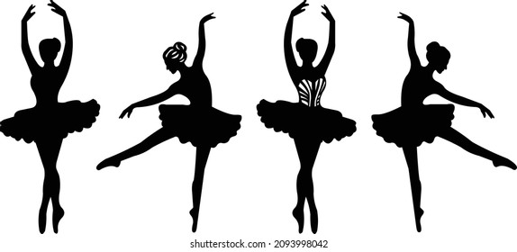 Ballet dancing silhouettes isolated on white background. Set of ballerinas. 