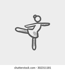 Ballet dancing sketch icon for web and mobile. Hand drawn vector dark gray icon on light gray background.