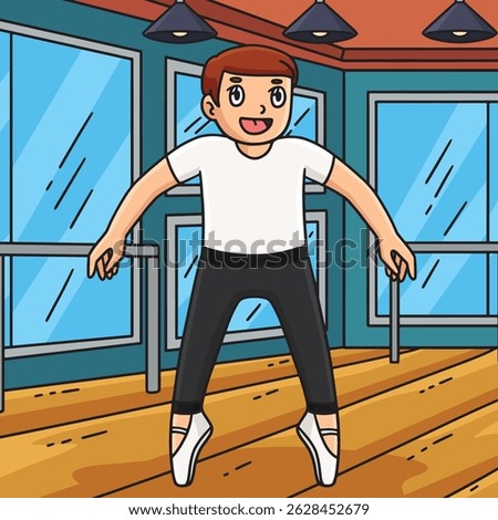Ballet Danseur in Saute Position Colored Cartoon 